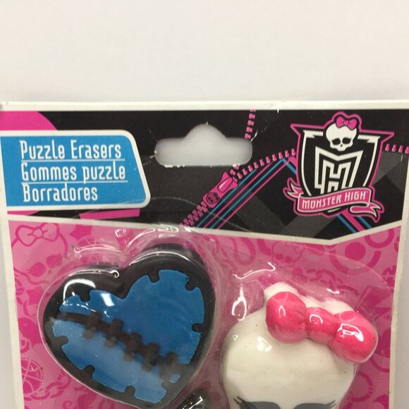 Monster High Collectible Set 3 Puzzle Eraser Heart Lightning Bolt Star Skull Bow - Picture 3 of 6